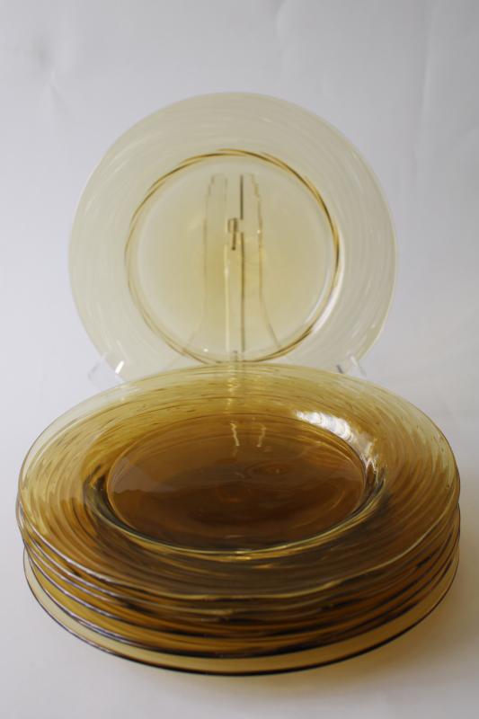 art deco vintage optic swirl amber depression glass plates, vintage Steuben mark