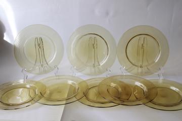 art deco vintage optic swirl amber depression glass plates, vintage Steuben mark
