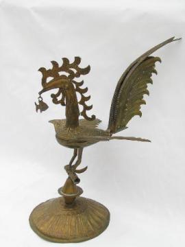 art metal rooster, all pierced and tooled brass - vintage Mexico?