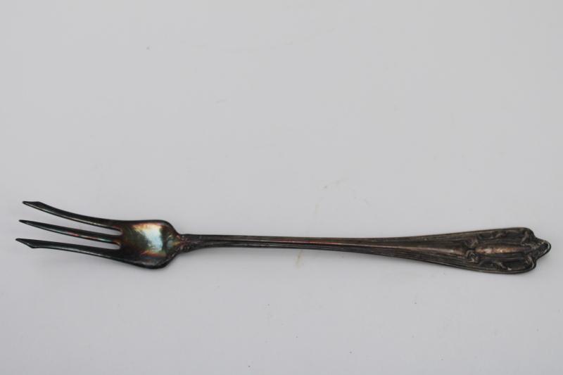 art nouveau antique silverplated pickle or oyster fork, Waltham silver vintage 1900