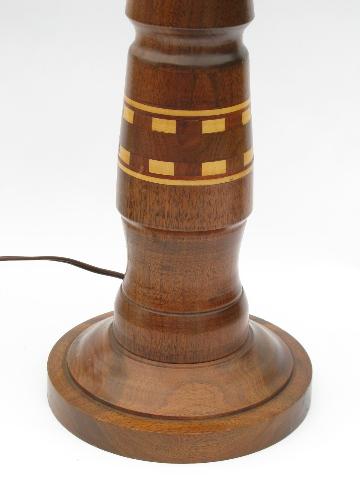 artisan hand-crafted wood intarsia table lamp, walnut w/ maple inlay