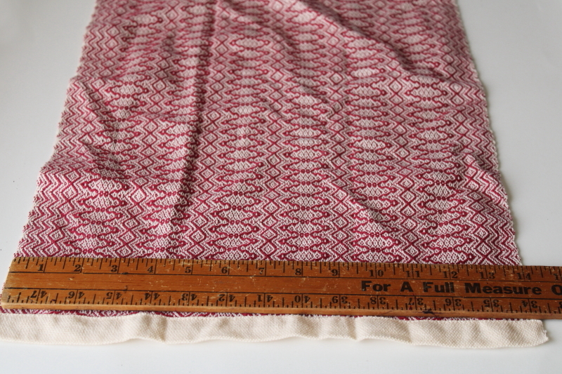 artist hand woven cotton towel, country primitive homespun style barn red  cream