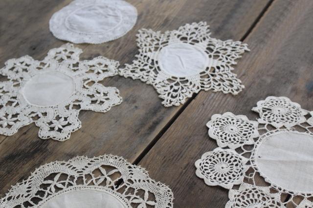 assorted small doilies, linen and lace table mats & goblet rounds, vintage doily lot