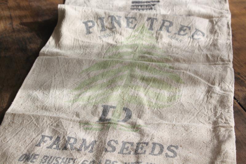 authentic vintage feed sack Pine Tree Farm Seeds, farmhouse rustic homespun grain bag