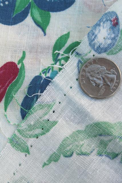authentic vintage feed sack fabric, fruit & vegetables border print cotton