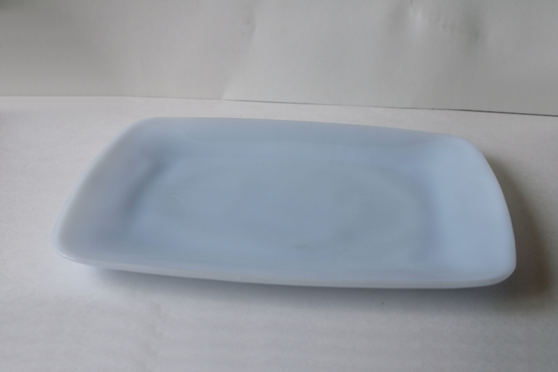 azurite blue milk glass, vintage Anchor Hocking Fire King delphite Charm rectangular platter