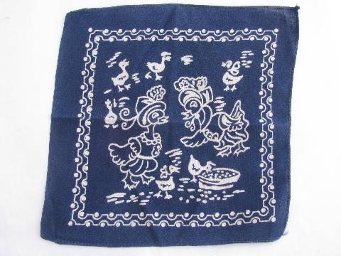 baby ducks print cotton child's hanky, little vintage bandana handkerchief