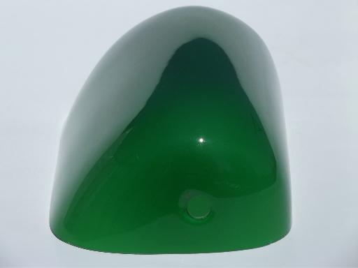 banker's green cased glass shade for vintage student desk lamp, emerlite type