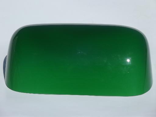banker's green cased glass shade for vintage  student desk lamp, emerlite type