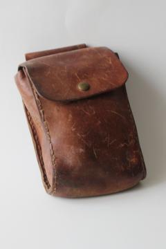beat up authentic vintage leather belt bag, tool or instrument case, steampunk adventurer purse