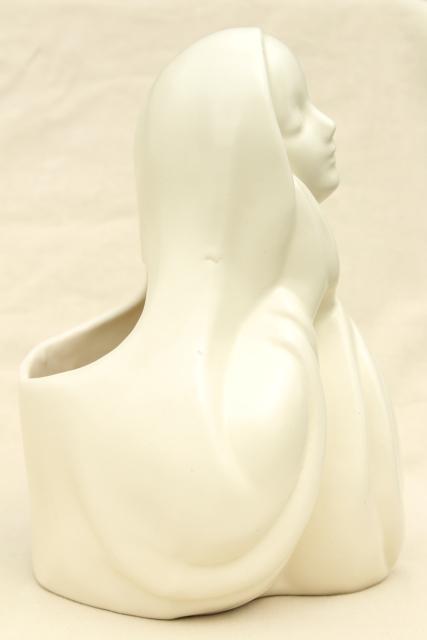 beautiful vintage Madonnas, matte white pottery Mary planter vases, large religious statues