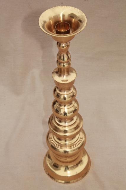 beautiful vintage tall solid brass candlestick, church altar shrine candle holder