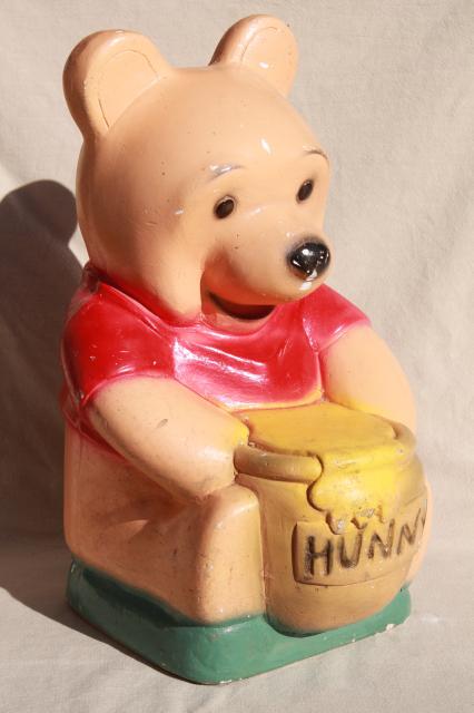 big Winnie the Pooh vintage Kawaii carnival chalkware coin bank, shabby but cute!