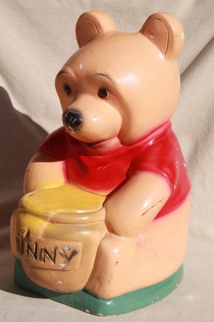 big Winnie the Pooh vintage Kawaii carnival chalkware coin bank, shabby but cute!