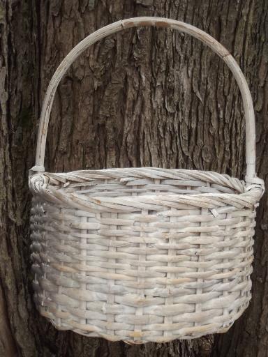 big bamboo gathering basket, distressed shabby white paint garden basket