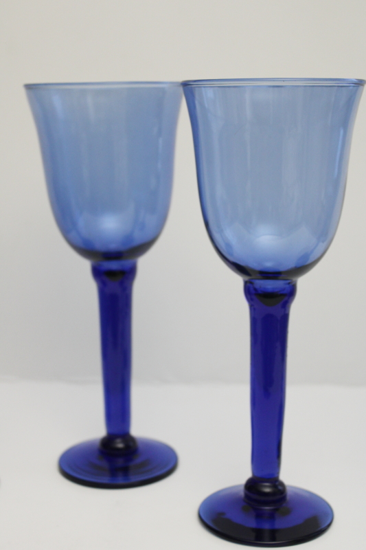 Big Chunky Hand Blown Glass Goblets Cobalt Blue Water Or Wine Glasses Rustic Modern