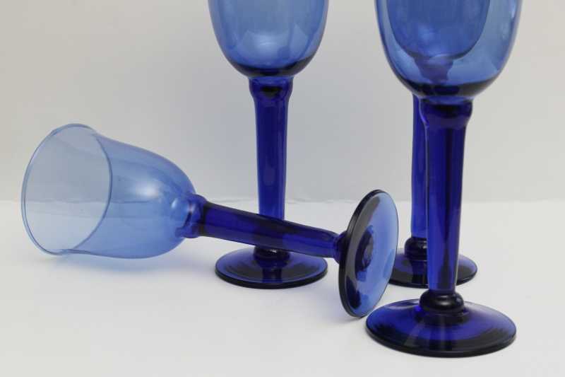big chunky hand blown glass goblets, cobalt blue water or wine glasses