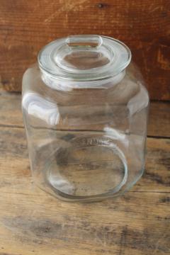 big glass jar embossed Salted Peanuts, vintage general store counter canister style 