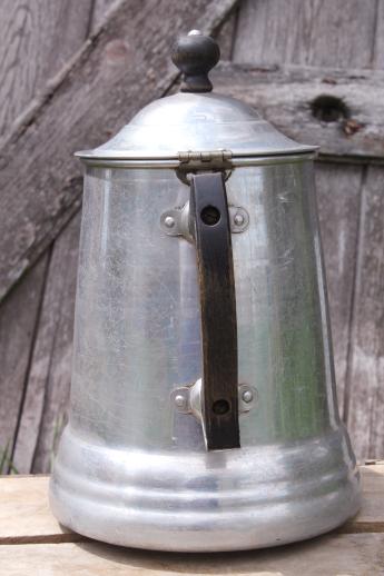 big old aluminum coffee pot, farmhouse coffeepot for camping or primitive kitchen