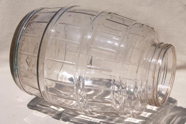 big old glass pickle barrel jar, vintage general store counter canister