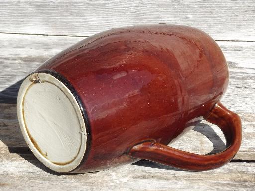 big old heavy stoneware jug, antique vintage pottery milk pitcher