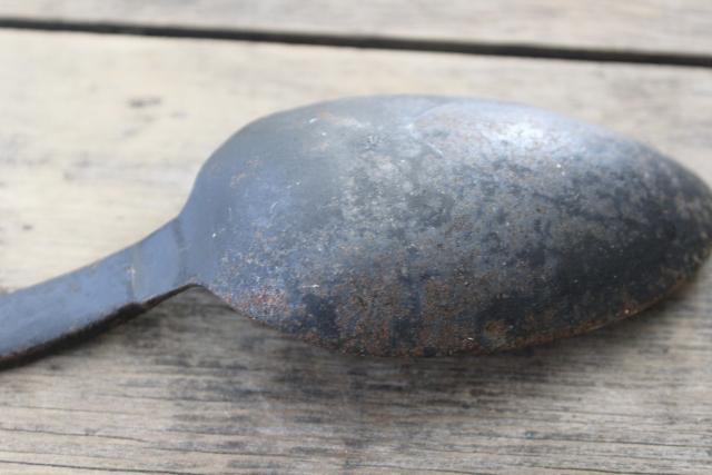 big old iron spoon, long handled stirrer primitive vintage blacksmith forged style