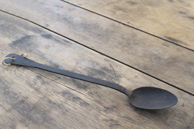 big old iron spoon, long handled stirrer primitive vintage blacksmith forged style