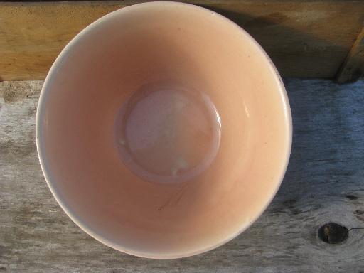 big old pink pottery mixing bowl, Oven Proof kitchen ware, vintage USA