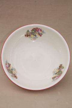 big old pottery mixing bowl, cross-stitch petit point cottage home sweet home pattern