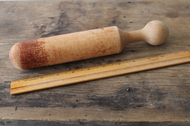 big old primitive wood masher, carved wooden pestle for cone strainer colander