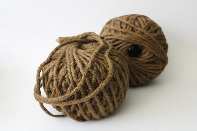 big old rope balls, primitive vintage rough jute twine, tobacco brown heavy cord