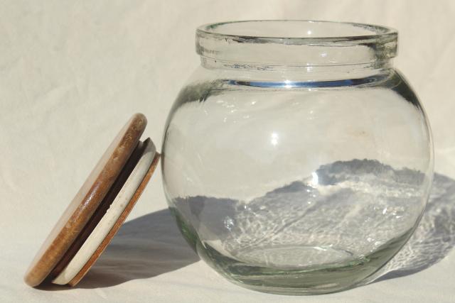 big old round glass bowl canister, vintage store counter style cracker barrel or candy jar
