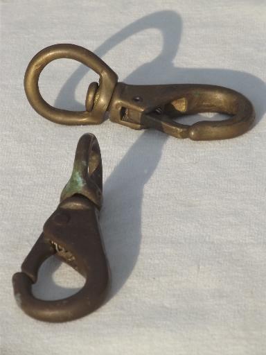 big old solid brass clips, lobster claw spring clasp hardware fittings