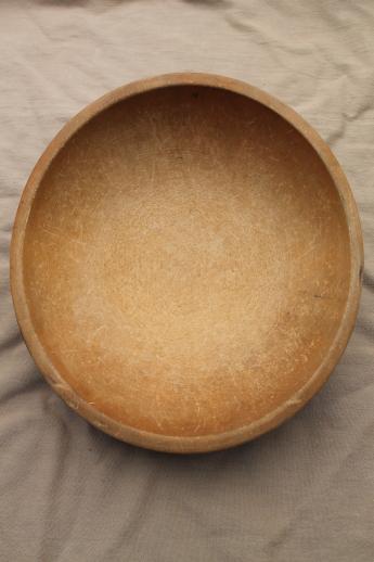 big old wood salad bowl signed Munising, primitive vintage wooden bowl