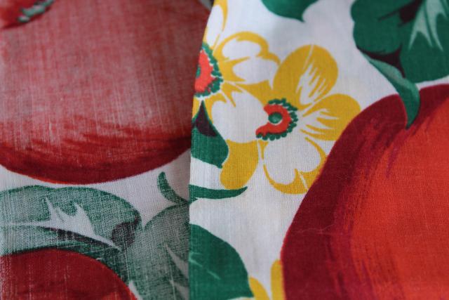 big red apple print vintage cotton fabric, farmhouse country kitchen style!