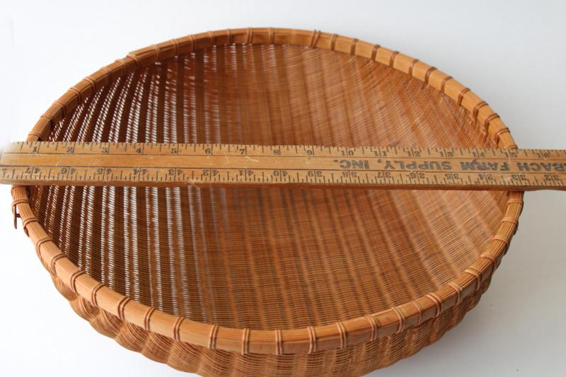 big round winnowing basket, woven bamboo bowl retro vintage bohemian mod decor