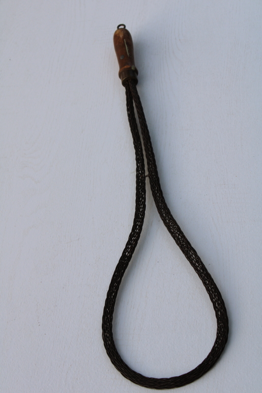big rug beater w/ old wood handle, vintage wire cable braided wire paddle