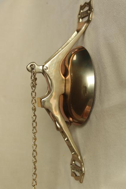 big shiny solid brass doorbell, vintage trolley bell w/ door mount bracket hardware