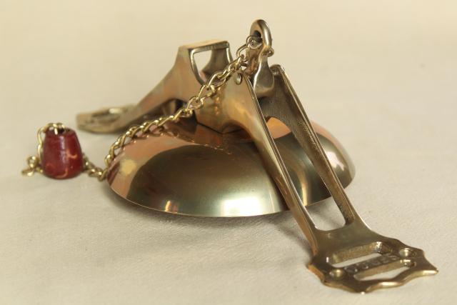 big shiny solid brass doorbell, vintage trolley bell w/ door mount bracket hardware