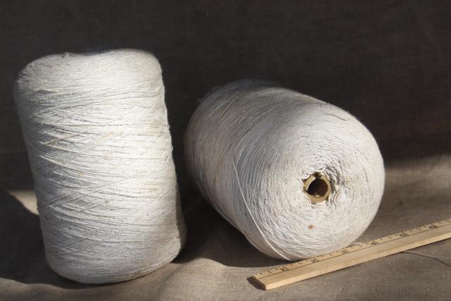 big spools of vintage string, unbleached cotton or linen nubby textured yarn or thread