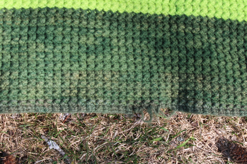 big thick striped wool blanket, hippie vintage handmade crochet afghan green stripes