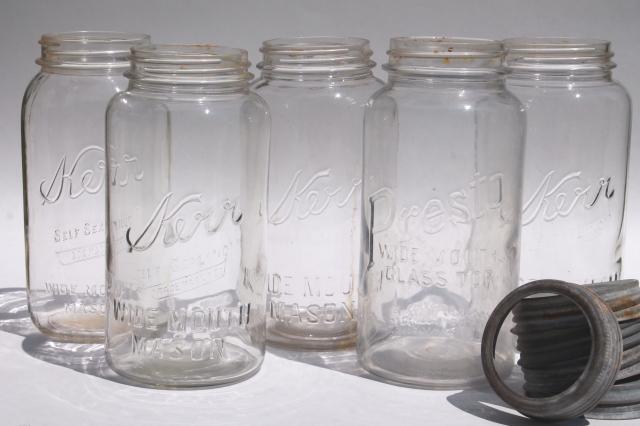 big two quart size glass mason jars, vintage canning jar kitchen canisters