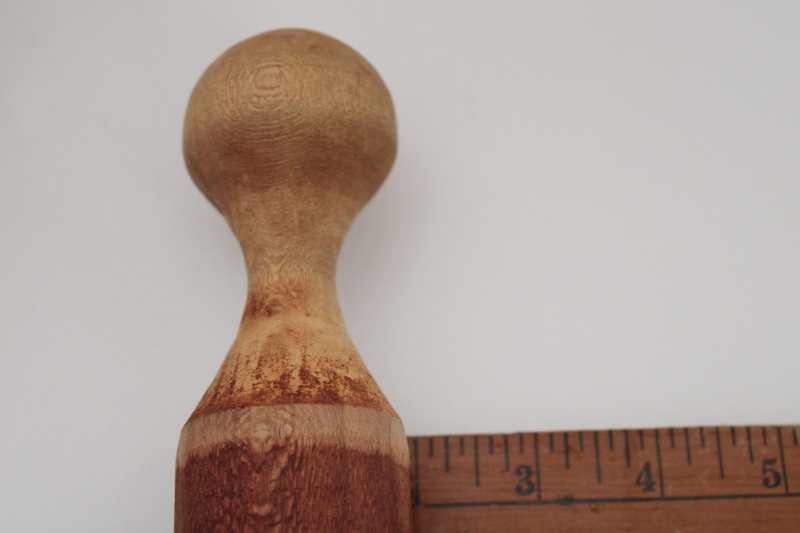 big wood pestle or masher, primitive wooden kitchen tool for filling canning jars or crocks