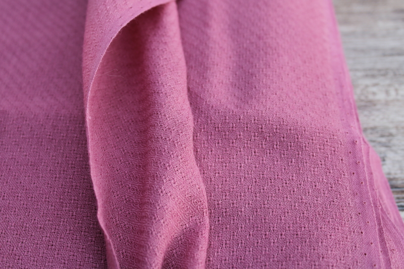 birdseye texture crepe or challis fabric, raspberry rose color vintage wool rayon blend material