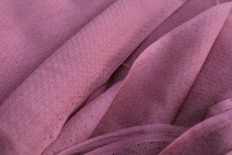 birdseye texture crepe or challis fabric, raspberry rose color vintage wool rayon blend material