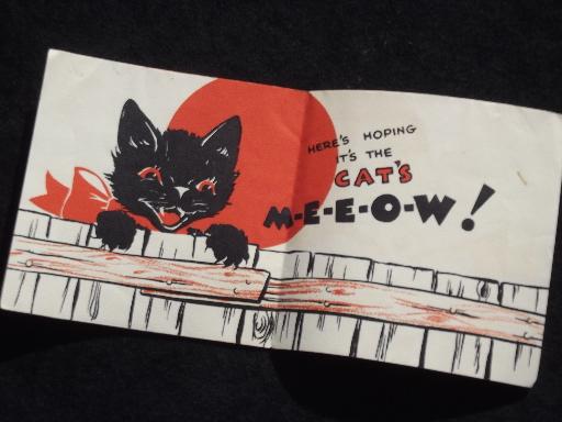 black felt cat Halloween greeting card, 30s vintage Hall Brothers Hallmark