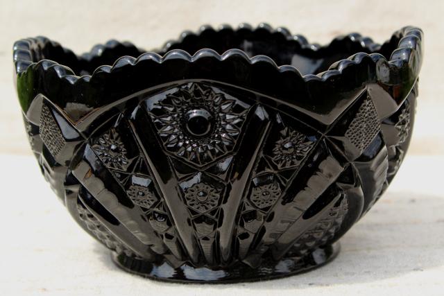 black milk glass Tiara Monarch pattern pressed glass bowl, 70s 80s vintage