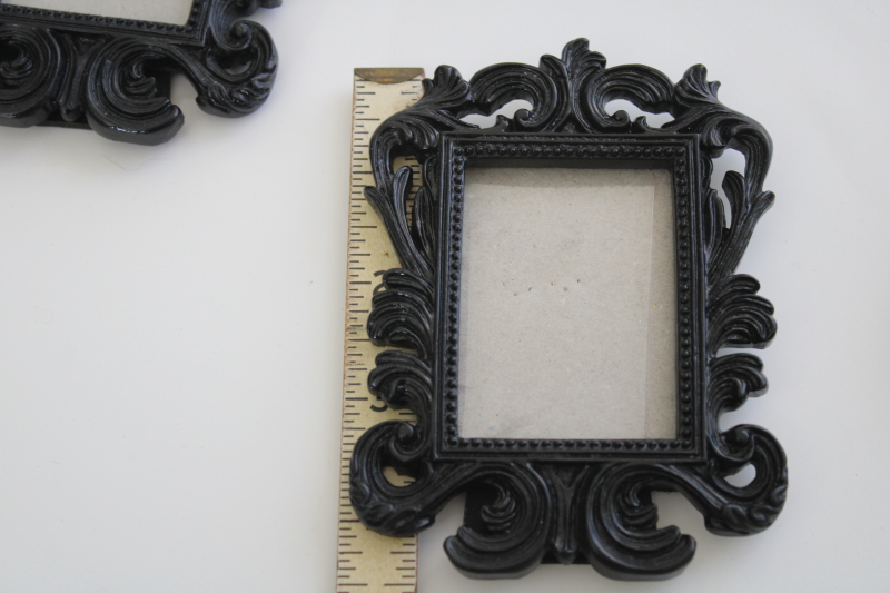 black painted ornate molded resin frames, mini easel stand frames french country style
