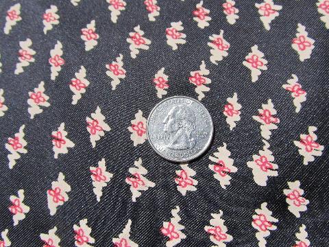 black w/ small abstract print, vintage silky rayon or poly fabric
