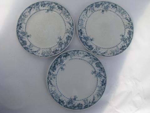 blue and white antique 1890s English transferware china plates lot